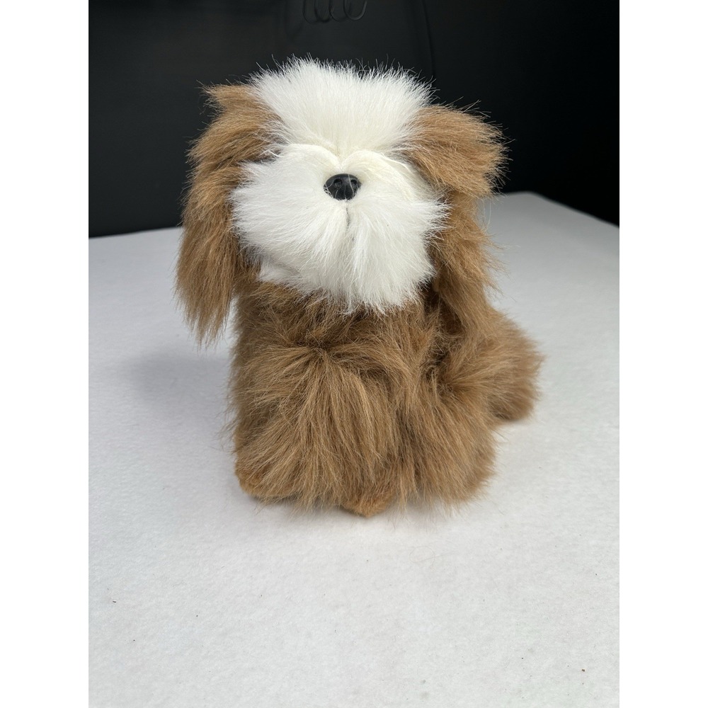 Russ Berrie Burt Plush Dog‎ Brown White Long Fur Stuffed Animal Toy